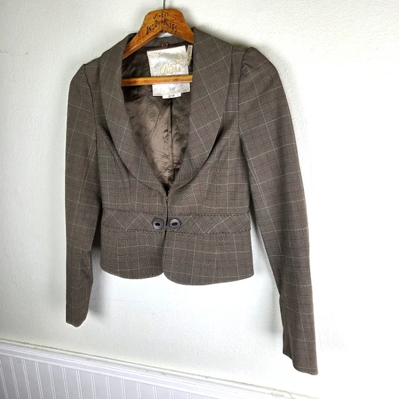 Women's Guess Brown Plaid Clasp Business Casual Blazer Size Medium - Picture 2 of 13